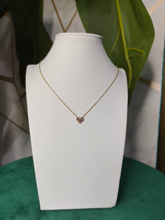 Cuore Zirconato Arcobaleno Gold Mini