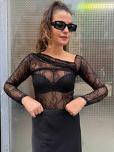 Maglia trasversale pizzo nero