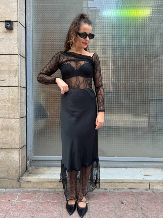 Maglia trasversale pizzo nero