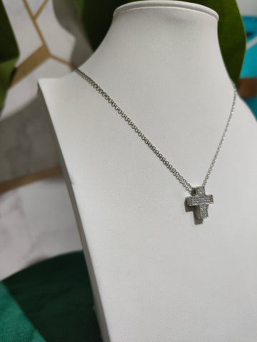 Collana Croce piena zirconata silver