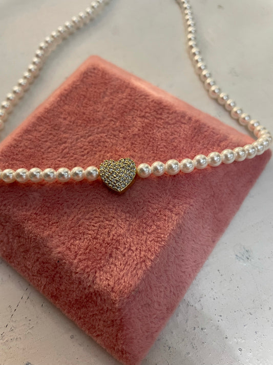 Collana perline con cuore oro