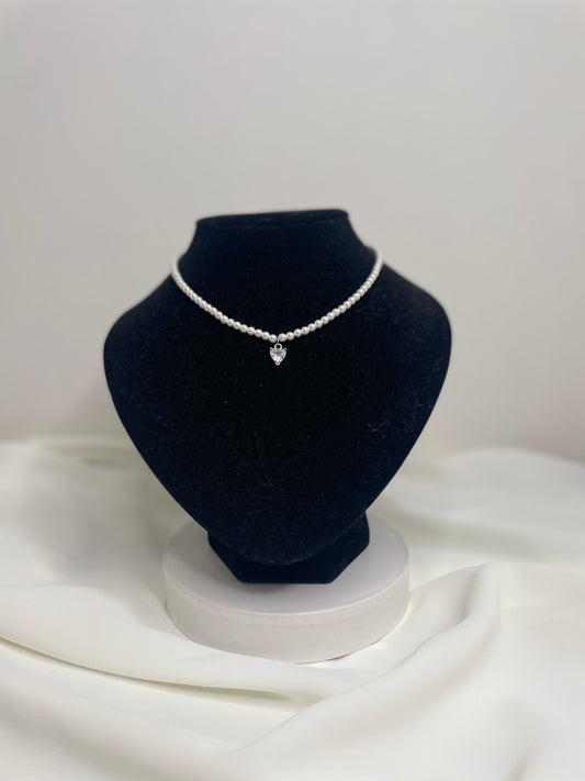 Collana perle con cuore base silver