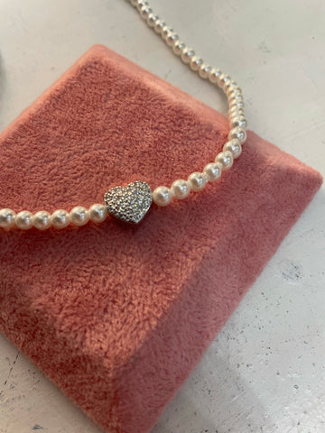 Collana con perline e cuore argento