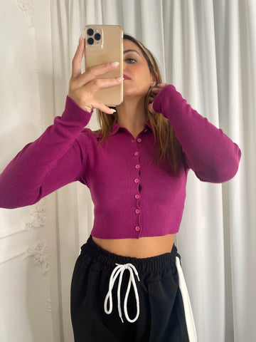 Polo cropped Magenta Low