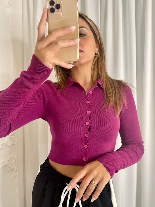 Polo cropped Magenta Low