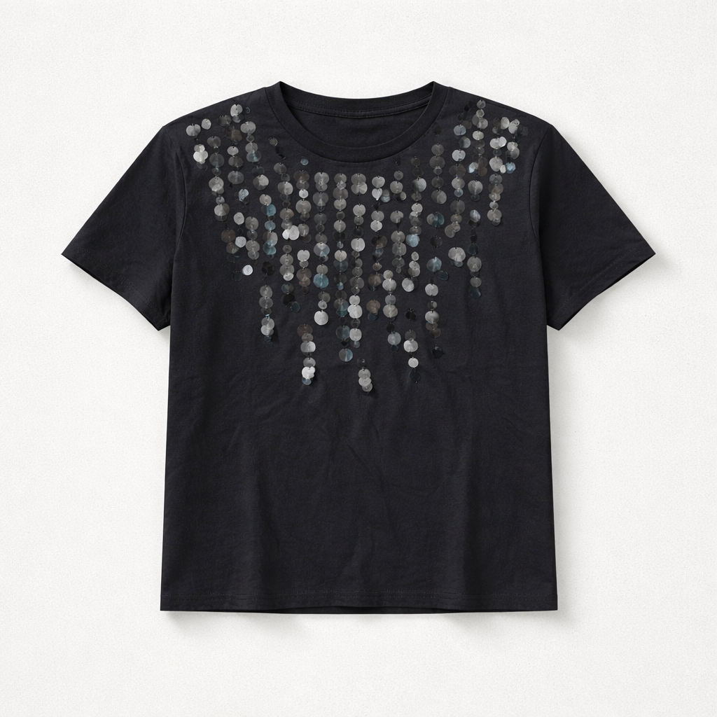 T Shirt Nera Paillettes