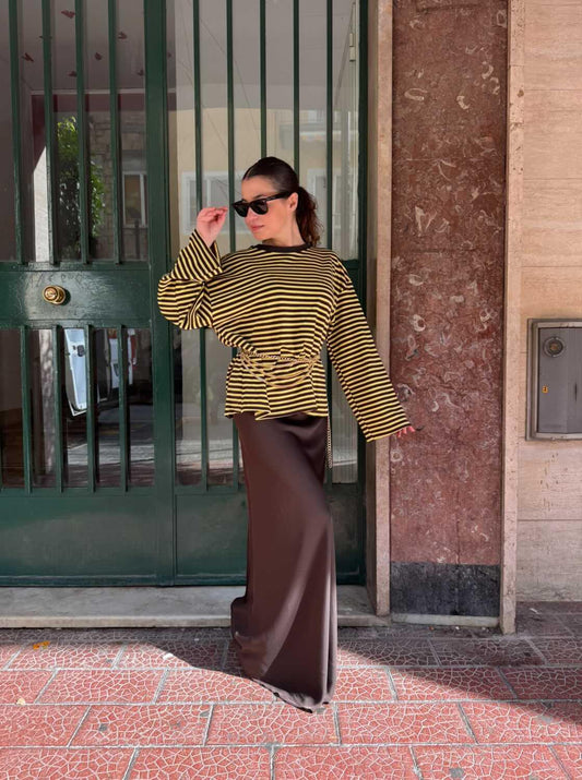 T-shirt Long Striped Gialla