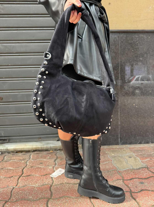 Bag lunetta borchiata nero