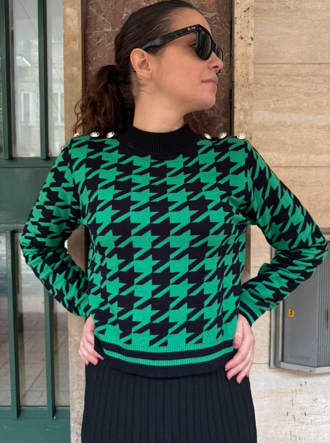 Pullover Geometrico Low Verde