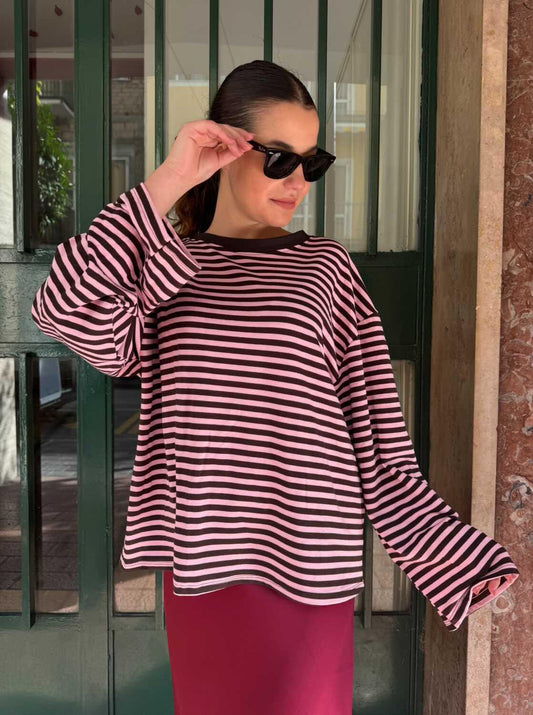 T-shirt Long Striped Rosa
