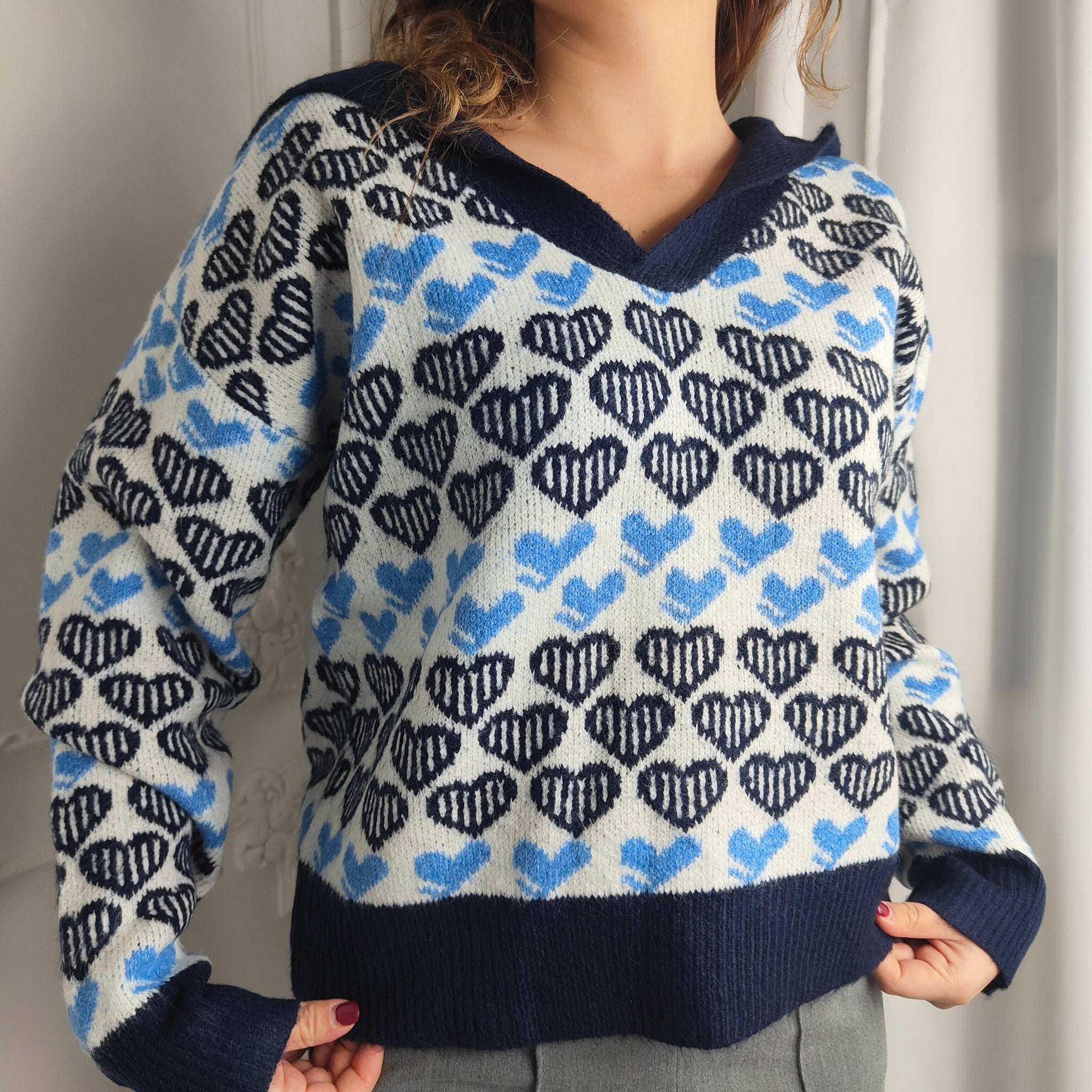 Pull Cuori Blu Low
