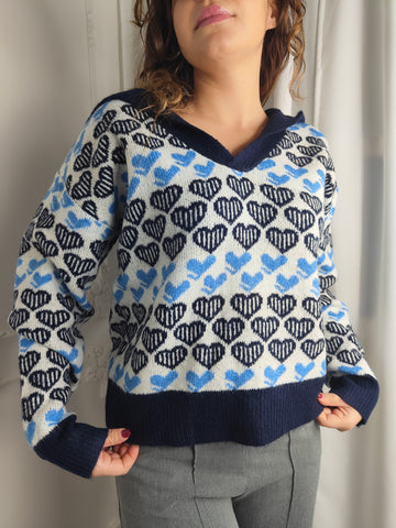 Pull Cuori Blu Low